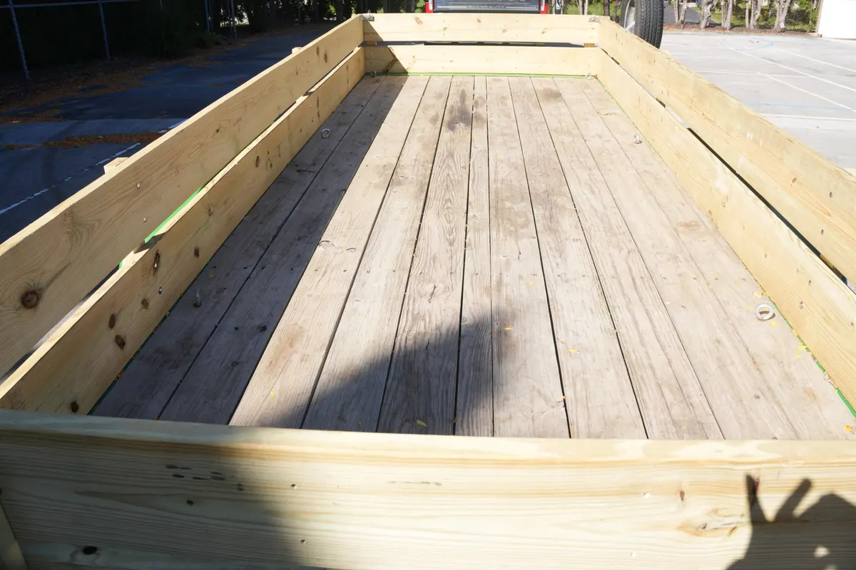 Inside the deck of the 2020 Midsota U83X18 18' utility trailer