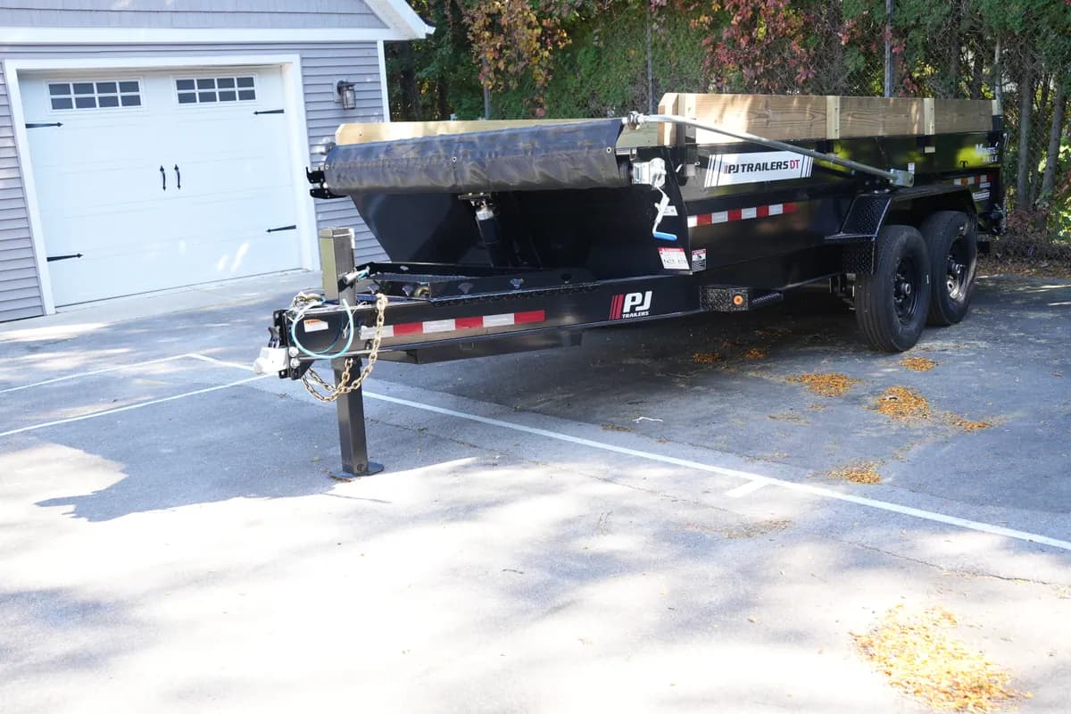 2026 PJ DT1162 16' dump trailer, side view showing the hitch